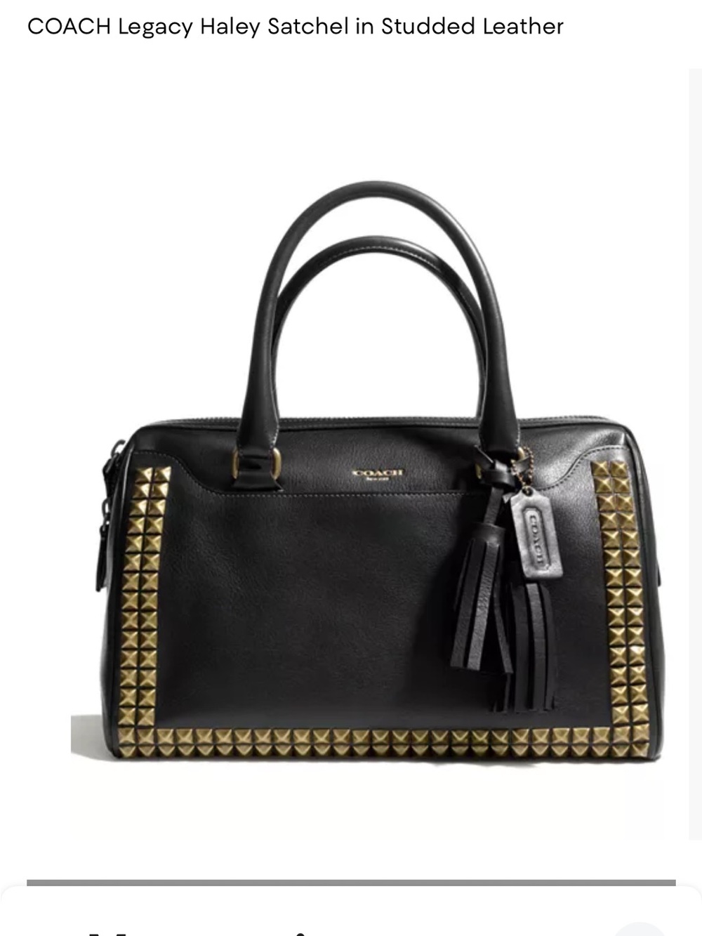 Coach Black Leather Satchel with Gold Stud Accents